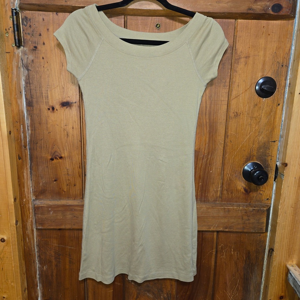 Chelsea & Theodore Women XS Tan Khaki 100% Cotton Scoop Neck Mini Cap Sleeve